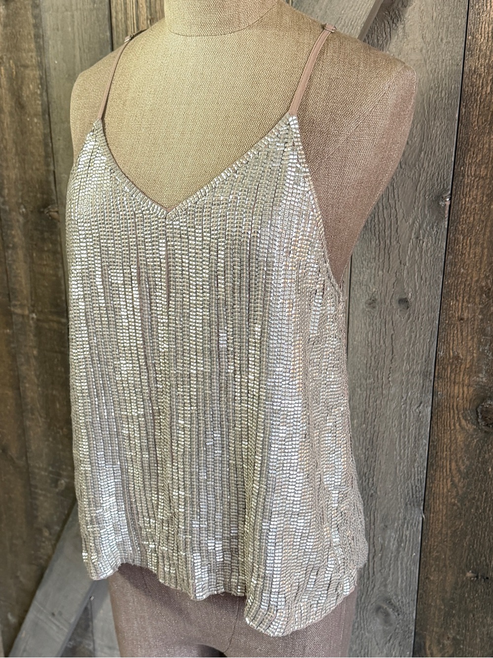 MLV Champagne Gold Sequin Camisole Top Party Holiday Cocktail Layering Small